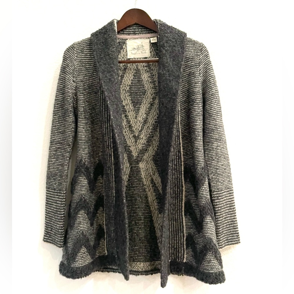 Anthropologie Angel of the North Textured Wool Blend Chevron Open Front Cardigan - Picture 5 of 10